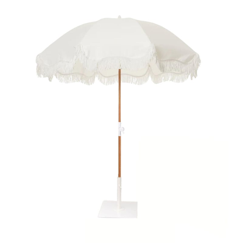 Soft White Fringe Market Umbrella