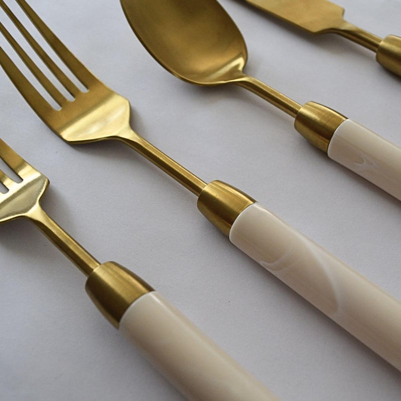 Melbourne Brushed Gold Cream Handle Flatware Set