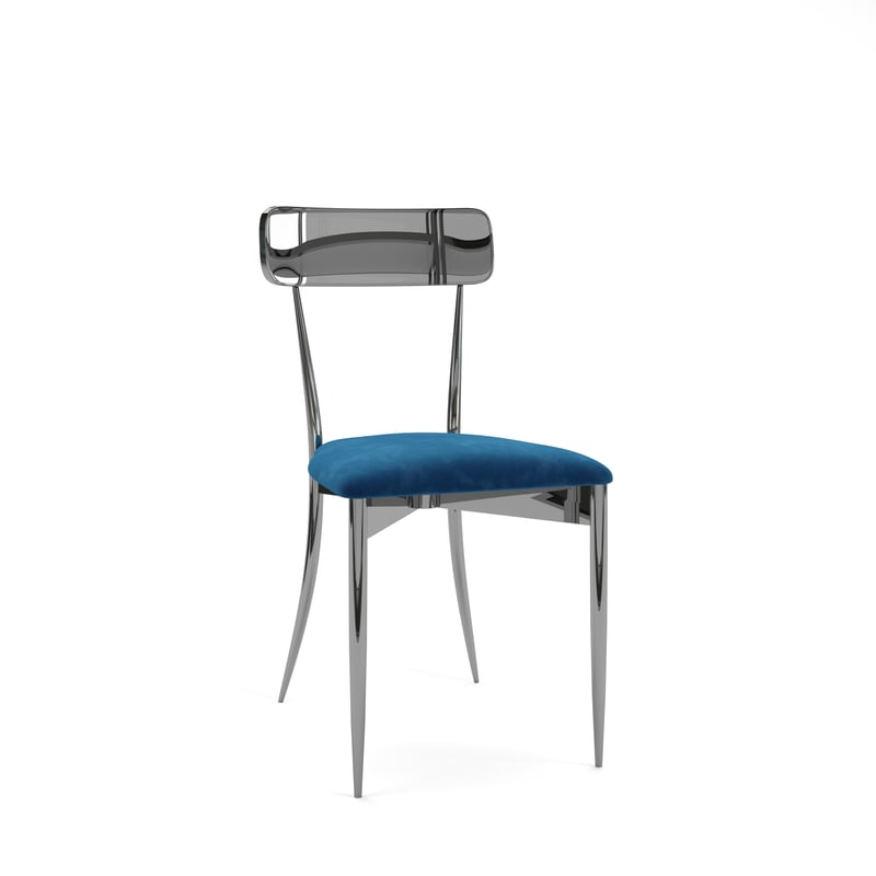 Hayworth Chair – Silver with Sapphire and Silver Back