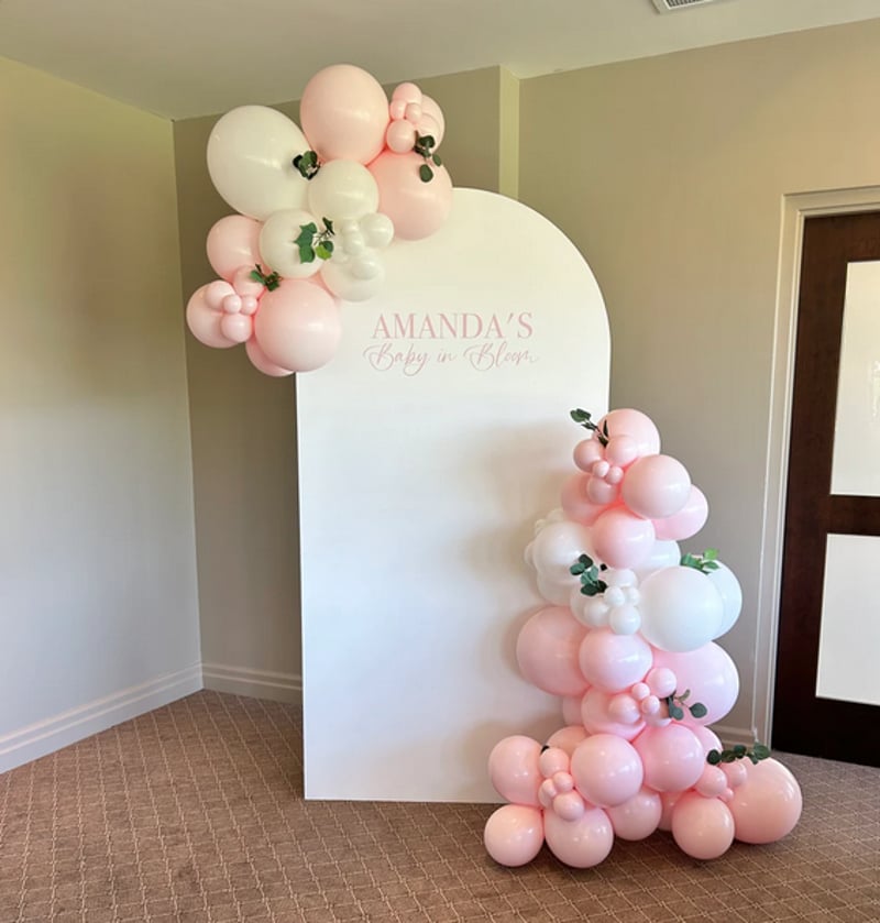 White Arched Backdrop & Balloons Package (customizable)