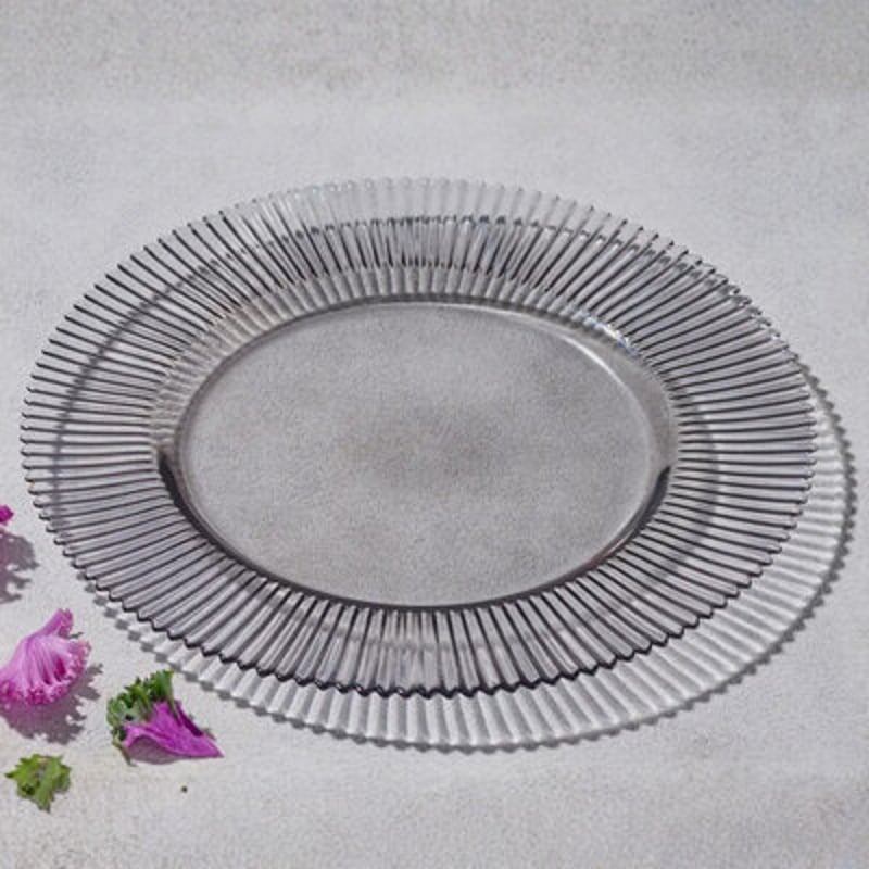 Smoked Ribbed Glass Charger Plate