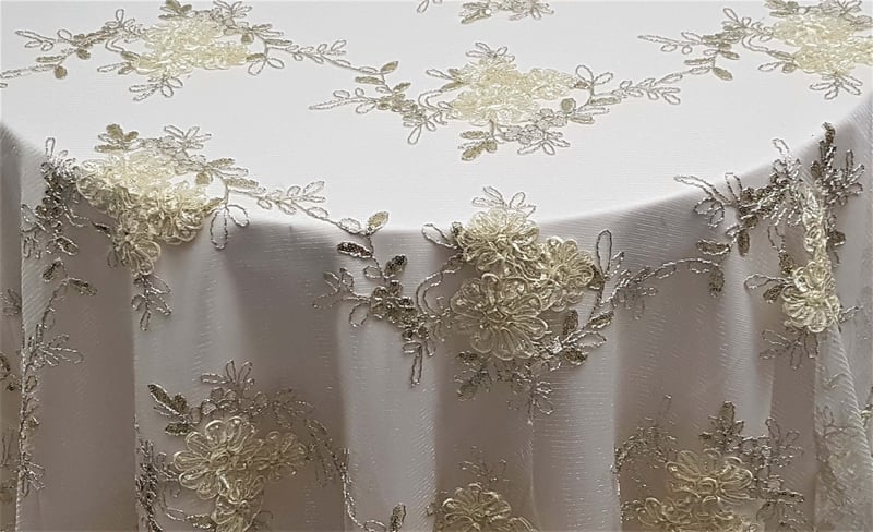 Ivory Ribbon Mesh Lace - 100" x 160"