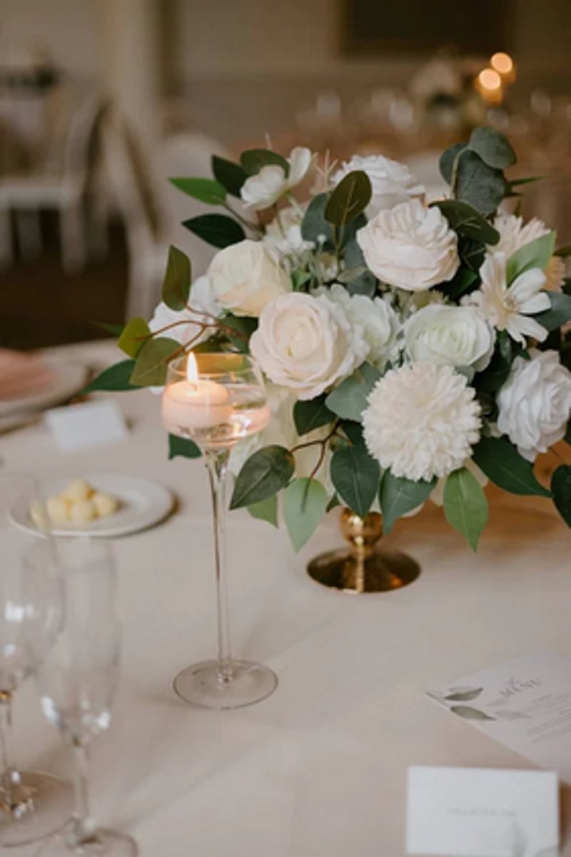 White & Greenery Low Silk Centrepiece