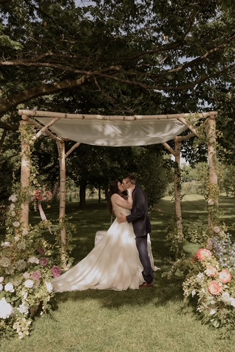 Thin Birch Chuppah with Canopy, Draping and Setup