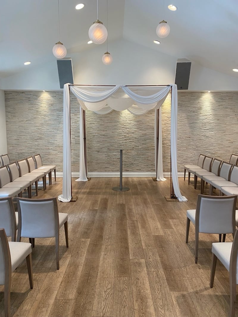 Copper Chuppah with Canopy, Draping and Setup (Wood Feet)