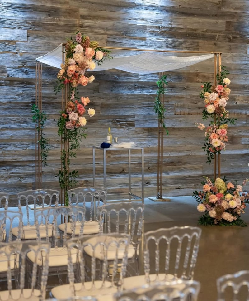 Copper Chuppah with Canopy, Draping and Setup (Wood Feet)