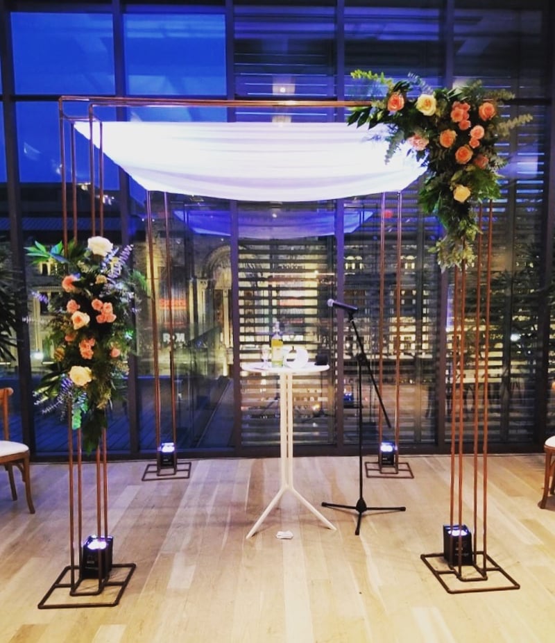 Copper Chuppah with Canopy, Draping and Setup (Copper Feet)