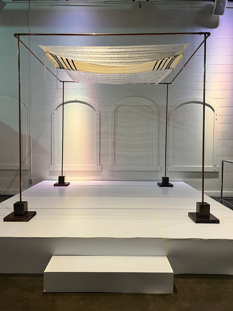 Single Pole Copper Chuppah with Canopy, Draping and Setup (Wood Feet)