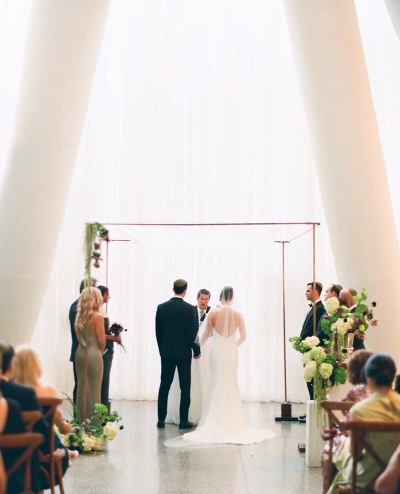 Single Pole Copper Chuppah with Canopy, Draping and Setup (Wood Feet)