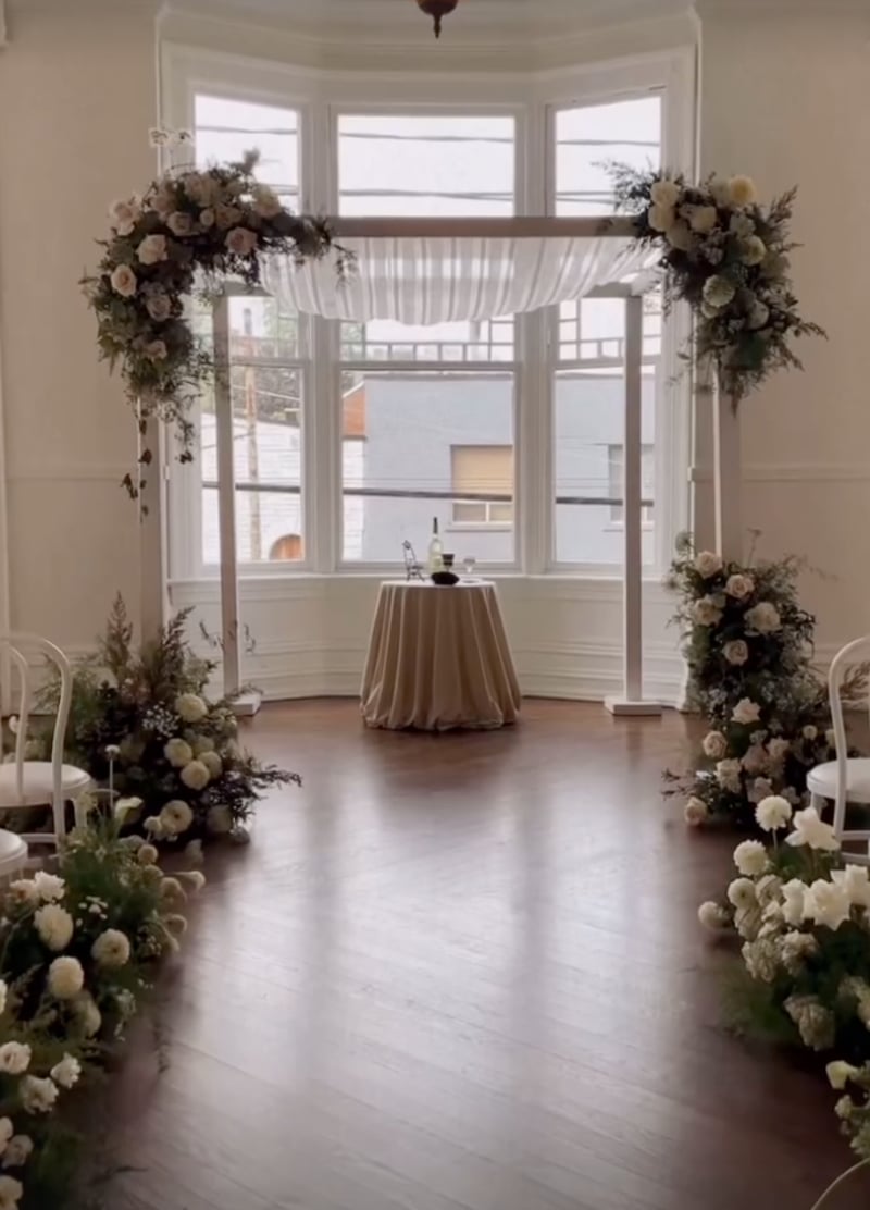 White Cedar Chuppah with Canopy, Draping and Setup