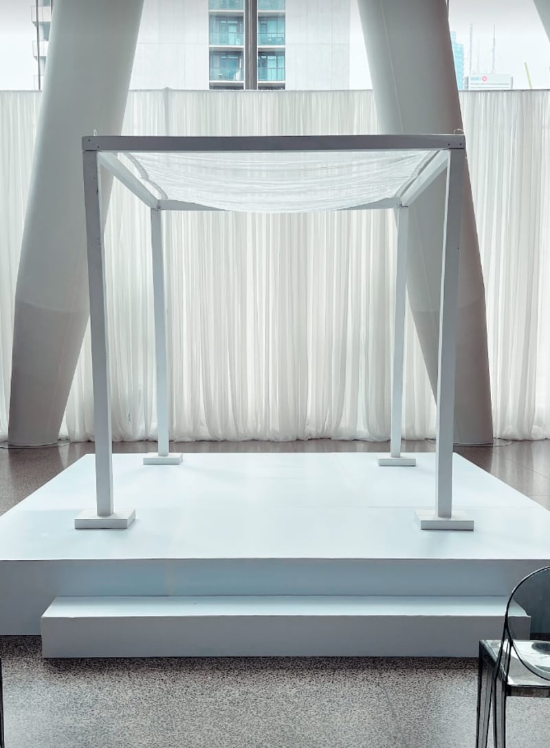 White Cedar Chuppah with Canopy, Draping and Setup