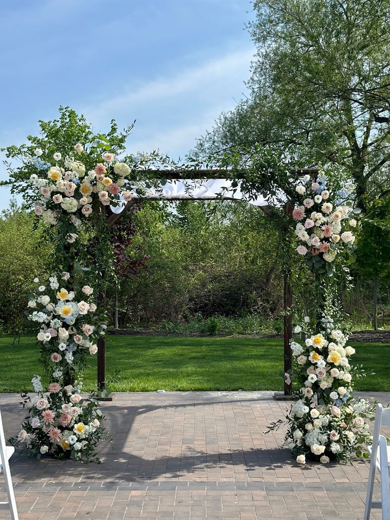 Dark Cedar Chuppah with Canopy, Draping and Setup