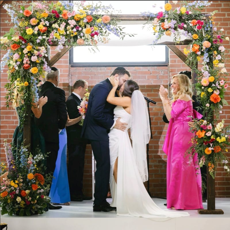 Dark Cedar Chuppah with Canopy, Draping and Setup