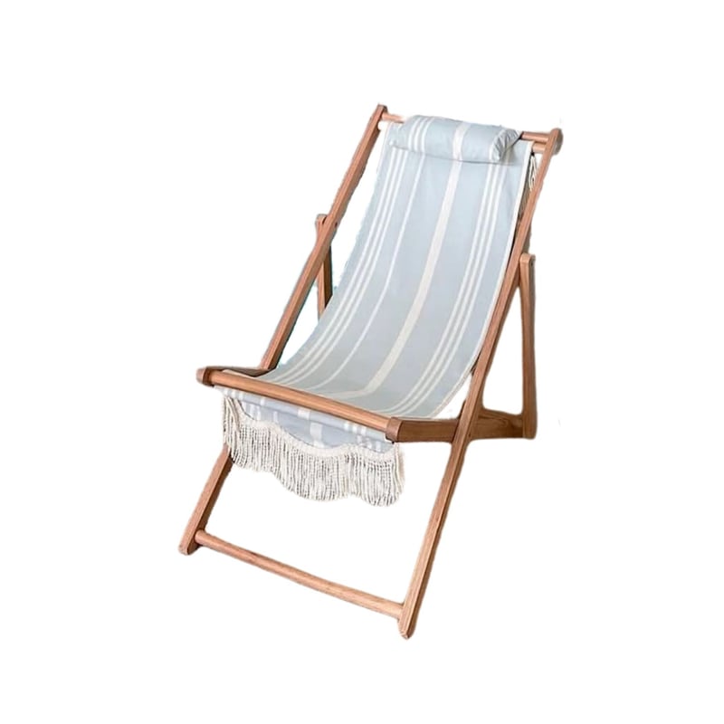 Blue Stripe Sling Chair with Fringe
