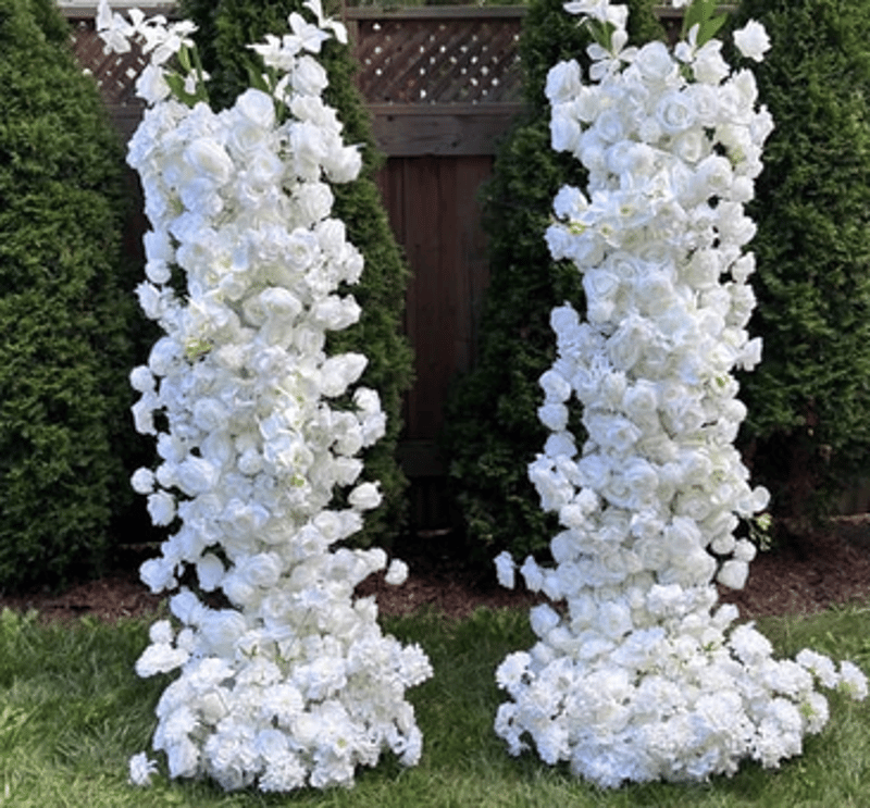 6ft White Faux Floral Pillars