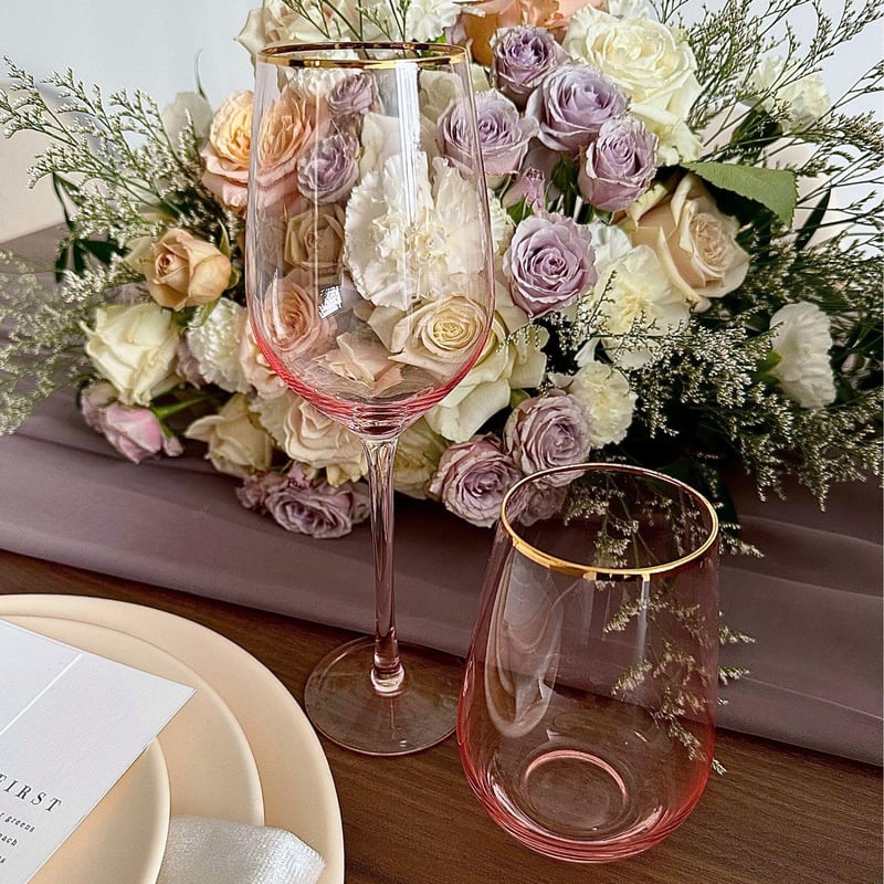Gold Rim Glassware Set - Pink