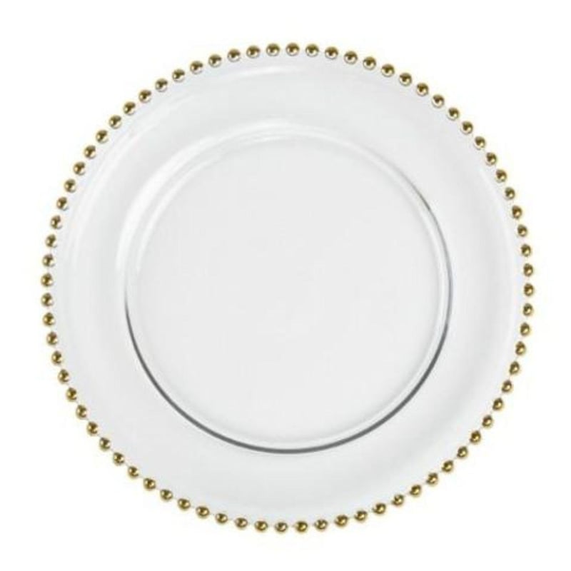 Gold Beaded 13" Glass Charger Plate