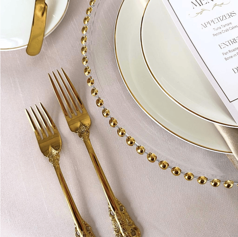 Gold Beaded 13" Glass Charger Plate